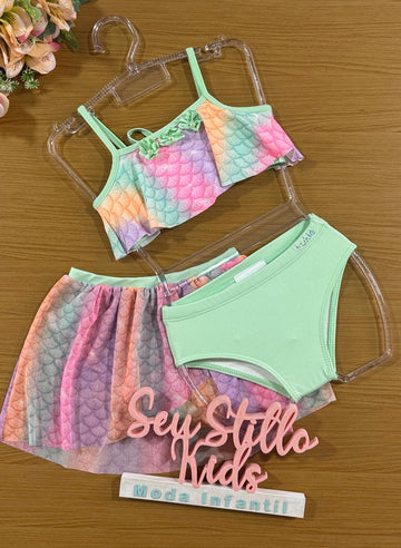 Biquini Infantil Kukie Verão com Saia Sereia