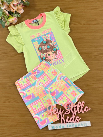 Conjunto Infantil Kukie Verão Shorts Ciclista e Blusa Borboletas