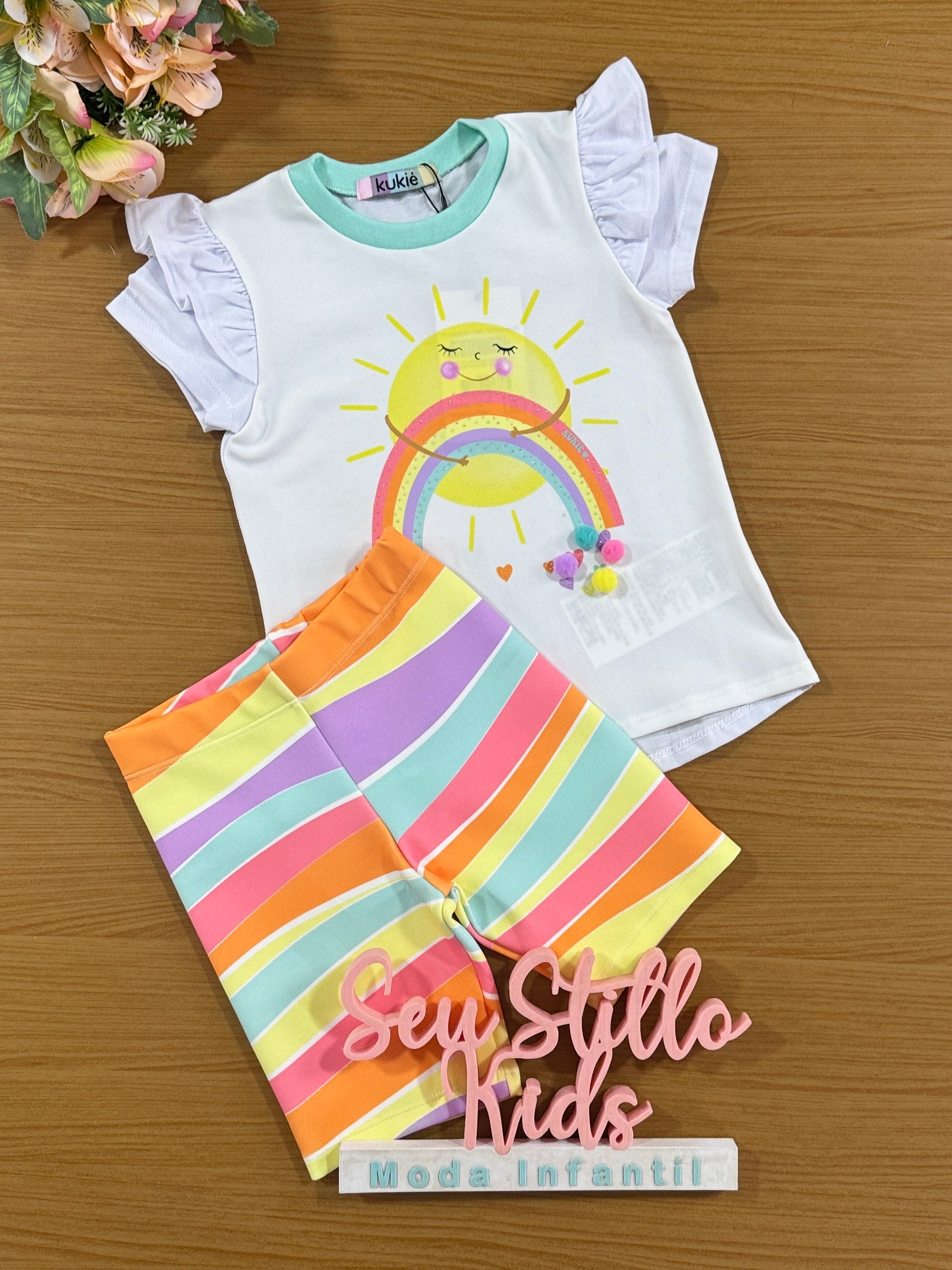 Conjunto Infantil Kukie Verão Shorts Ciclista e Blusa Solzinho