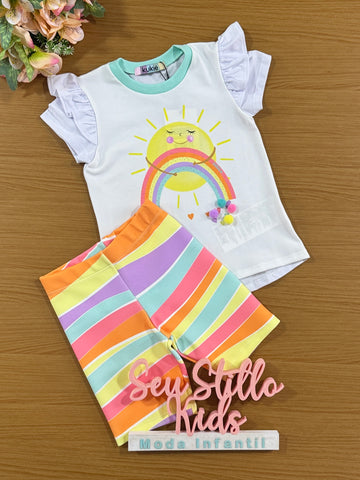 Conjunto Infantil Kukie Verão Shorts Ciclista e Blusa Solzinho