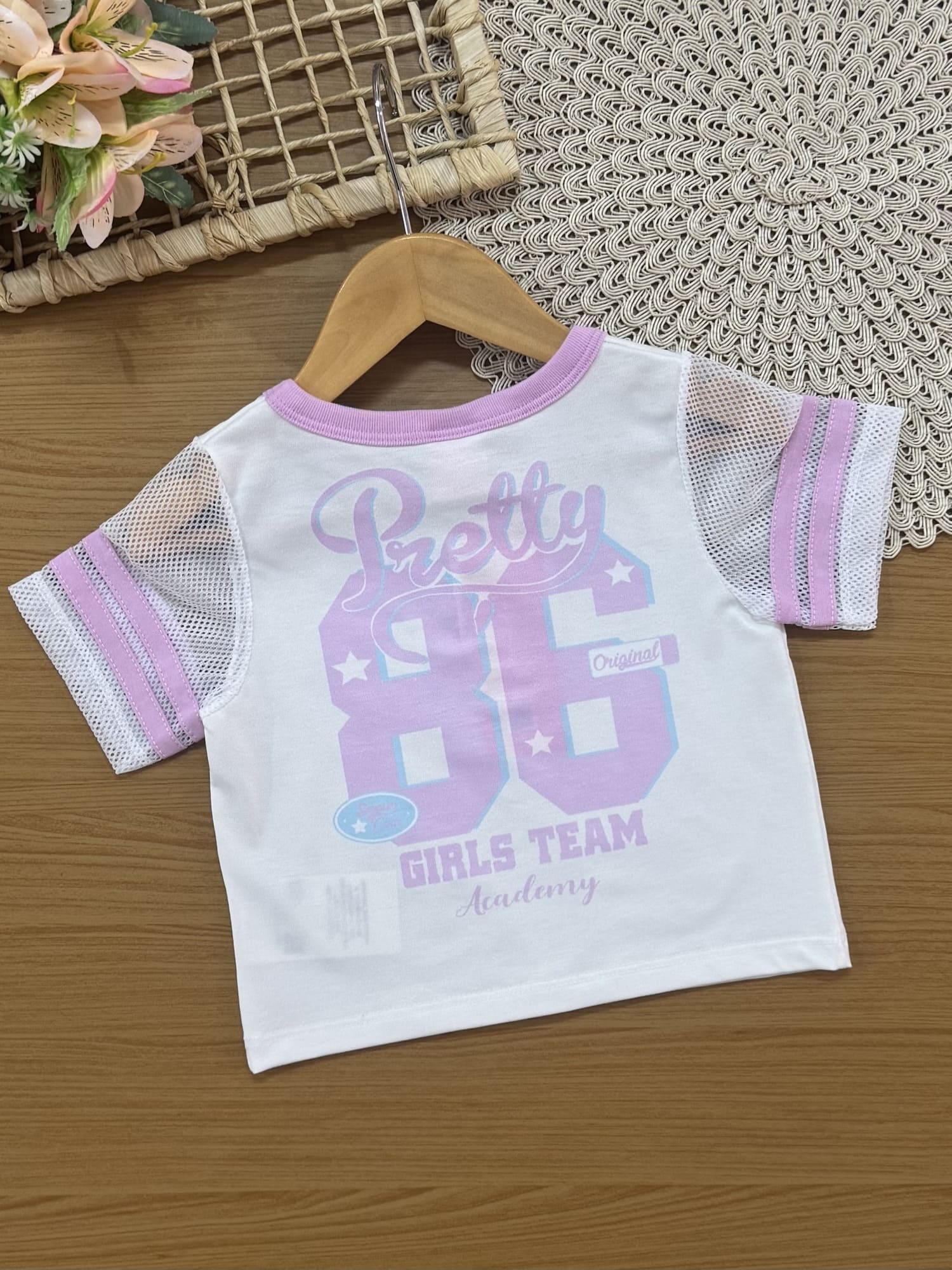 Conjunto Infantil Cinti Verão com Shorts Lilás e Blusa Branca Lider de Torcida Tennis Club