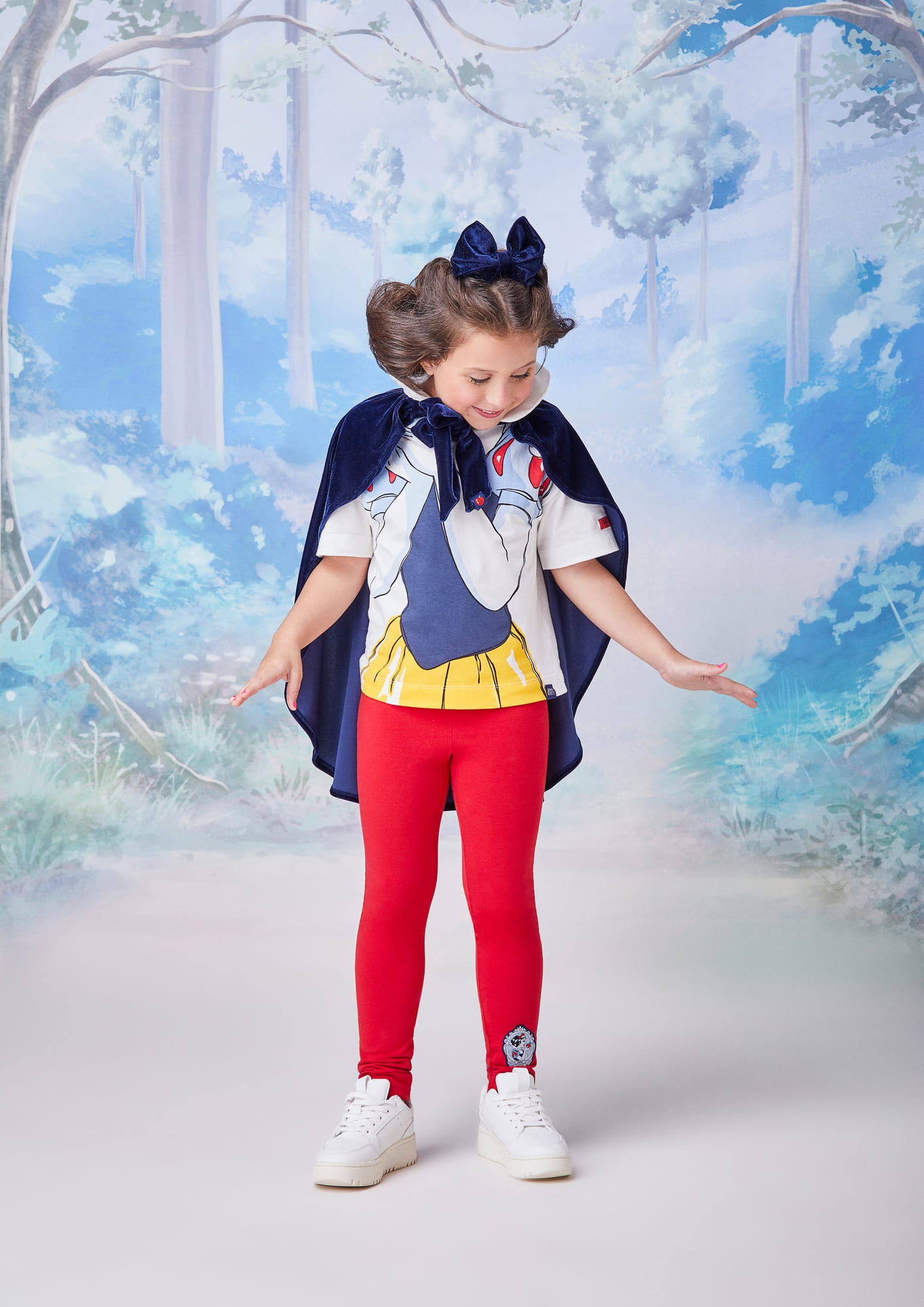 Conjunto Infantil Animê Calça Legging Blusa Manga Curta e Capa Branca de Neve Disney