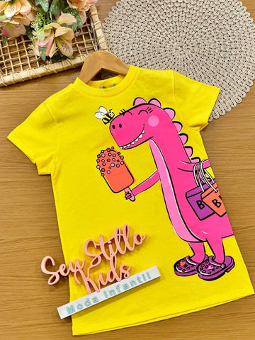 Vestido Infantil Bimbi Amarelo Dinossaurinha