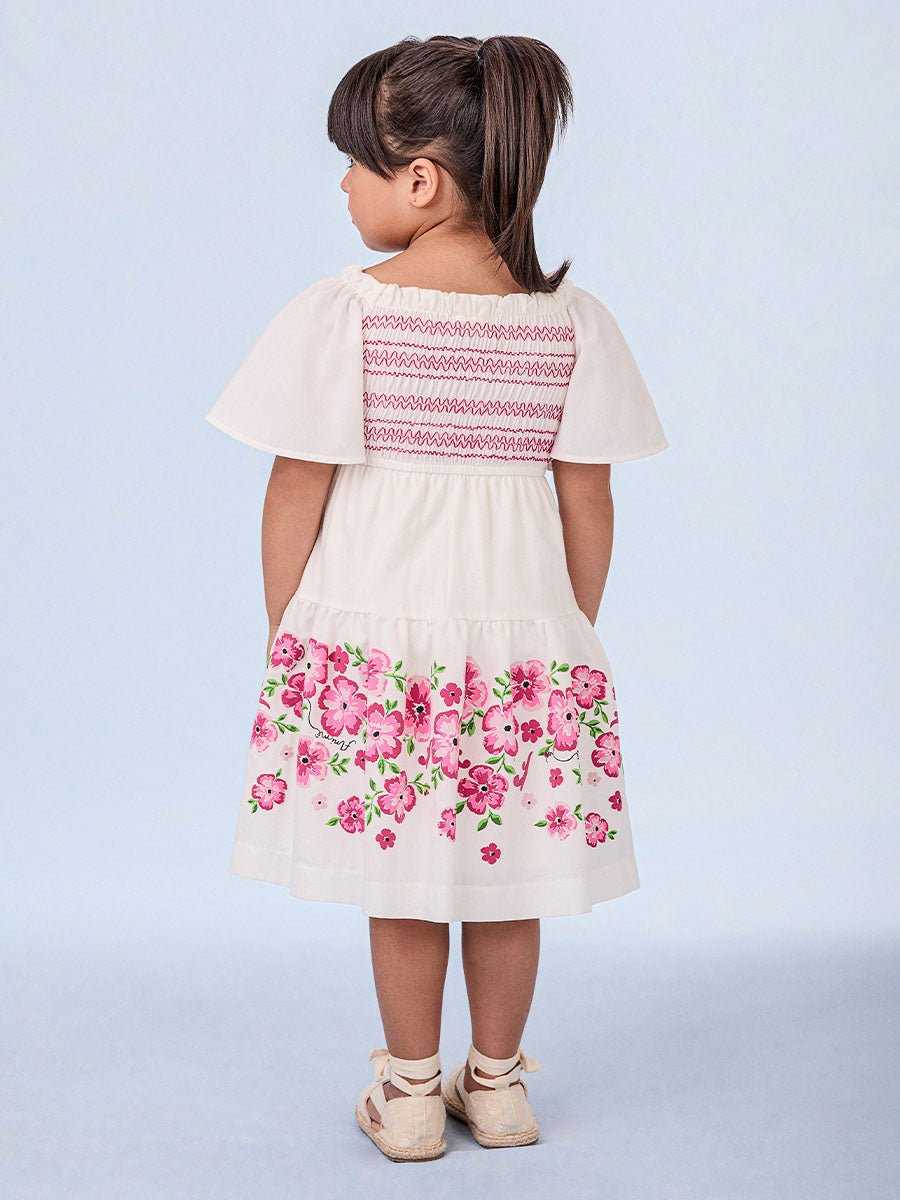 Vestido Infantil Animê Verão Branco Floral Bordado