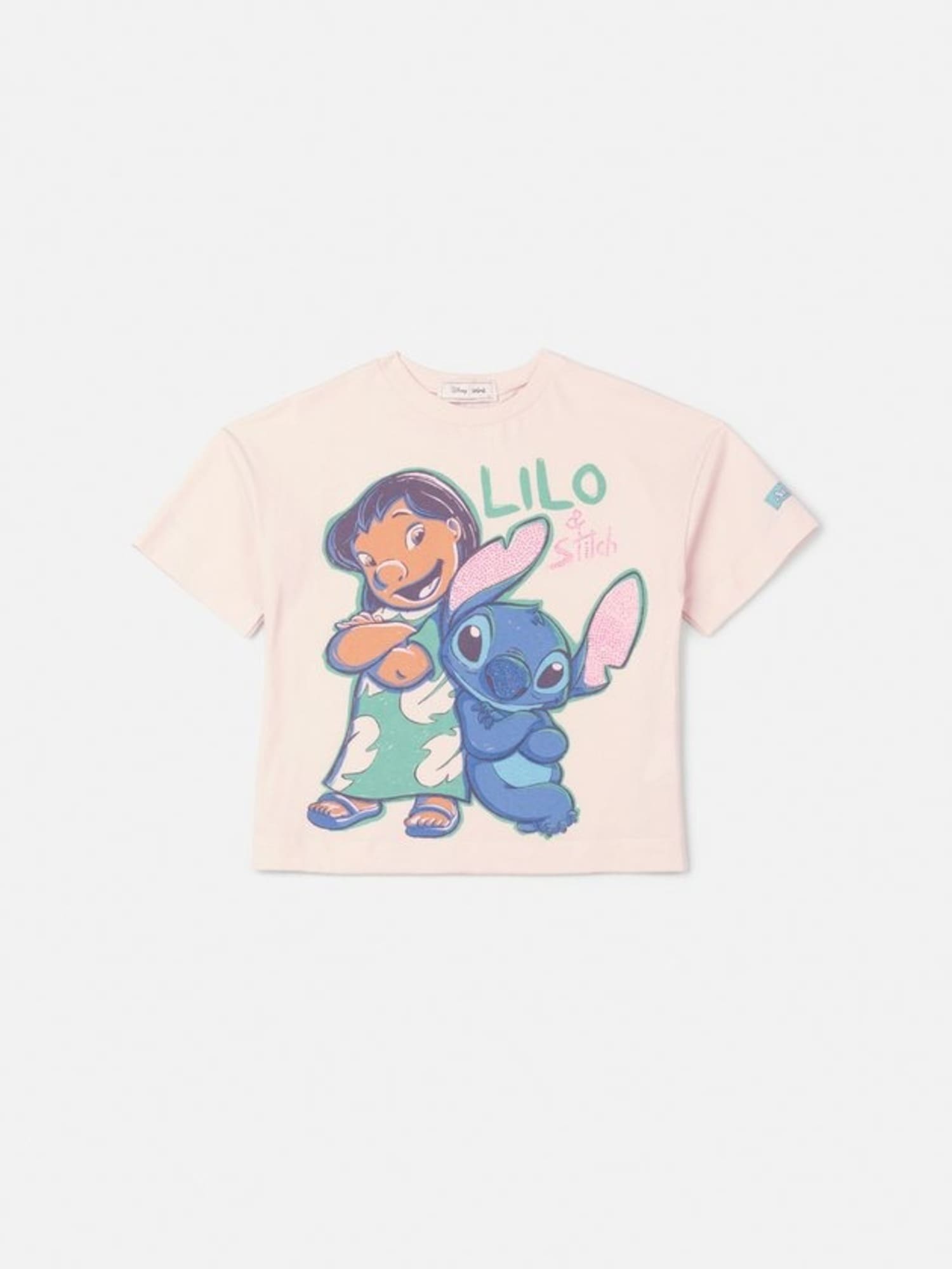 Blusa Infantil Animê Bege Lilo e Stitch com Strass Disney