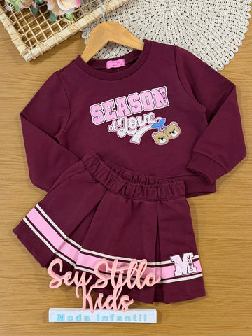 Conjunto Infantil Momi Inverno com Shorts Saia e Moletom sem Flanela Season of Love