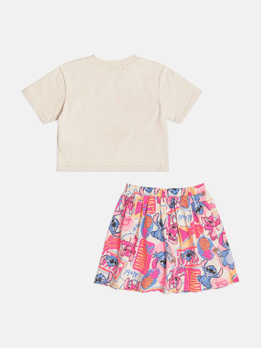 Conjunto Infantil Menina Bimbi com Saia e Blusa Bege Angel Aloha Disney