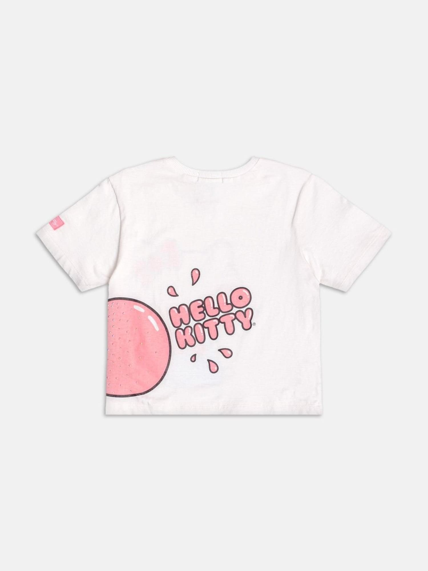 Blusa Infantil Momi Verão Branca Hello Kitty com Strass