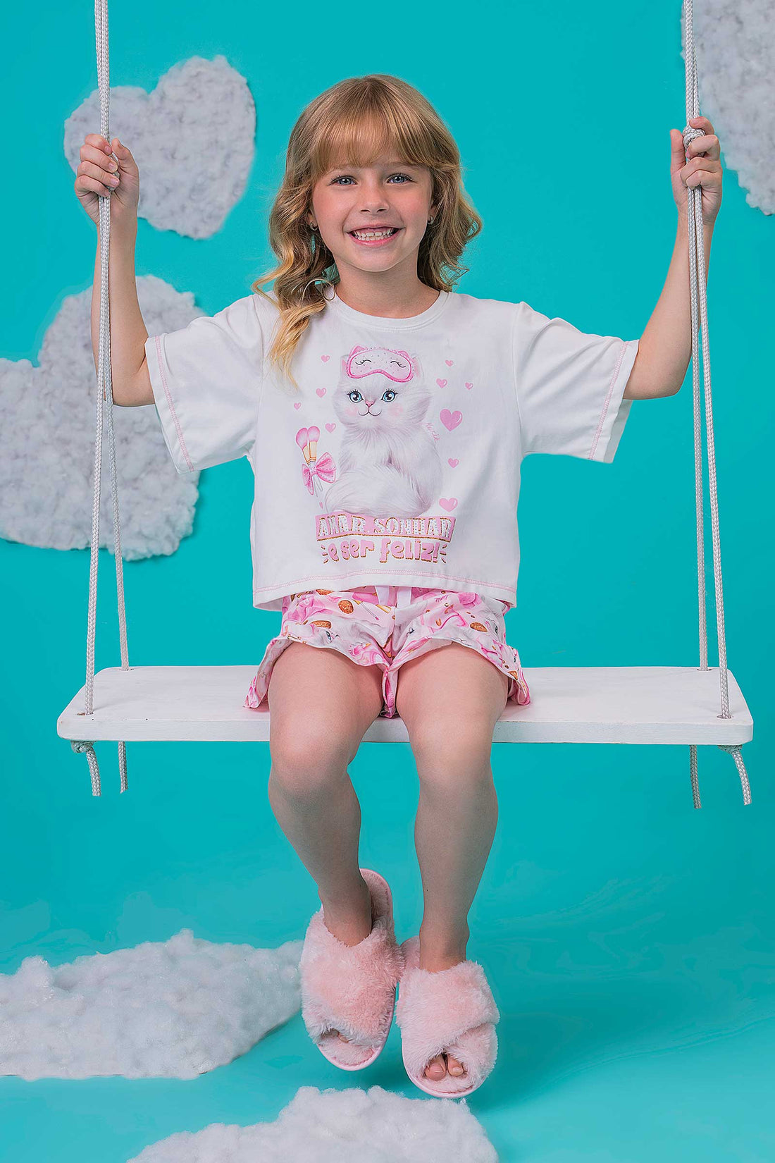 Pijama Infantil Kukie Verão Shorts e Blusa Gatinha