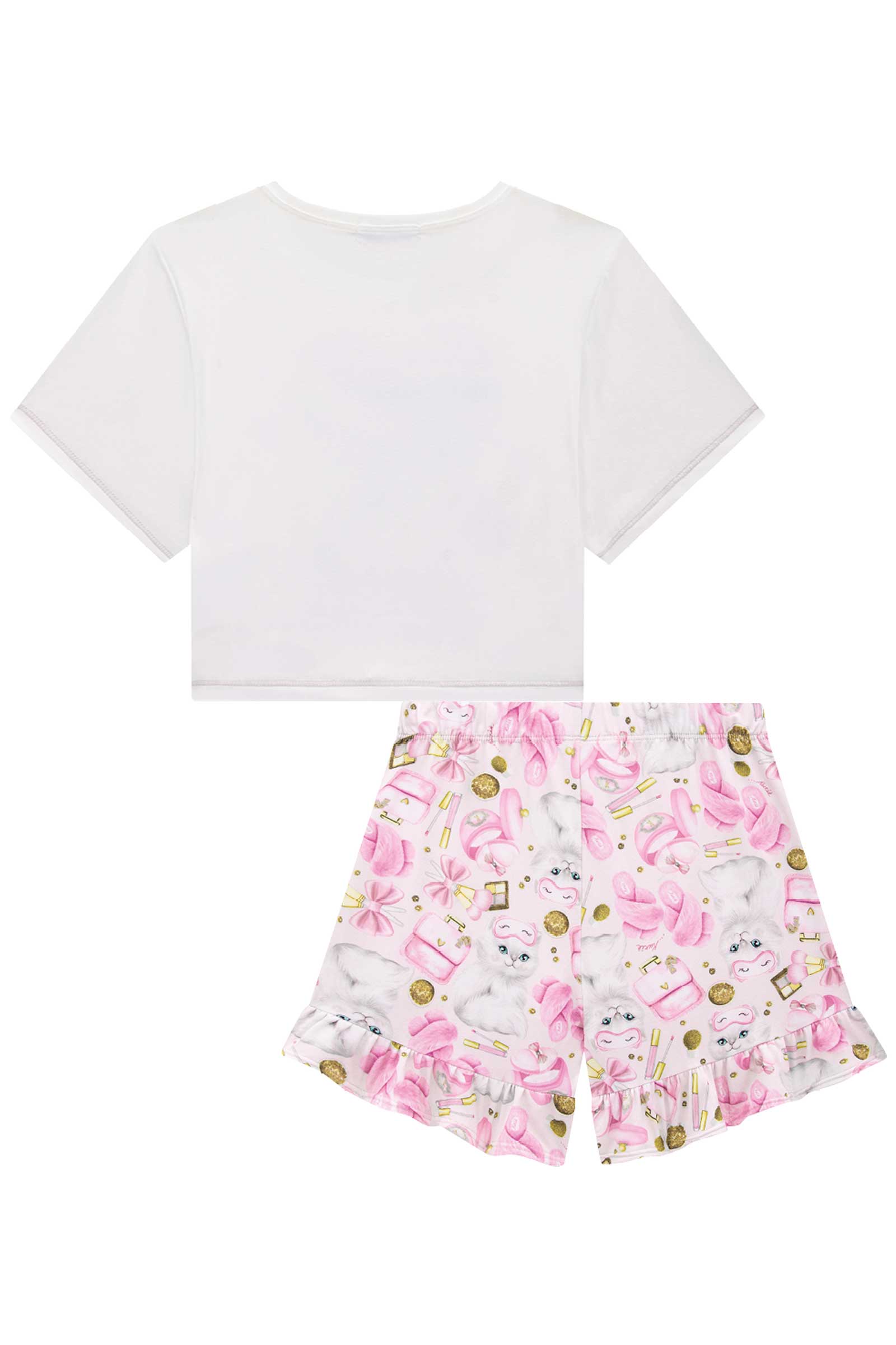 Pijama Infantil Kukie Verão Shorts e Blusa Gatinha