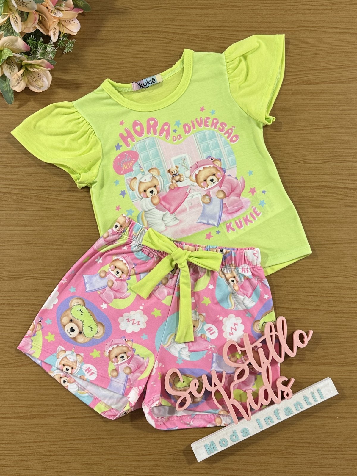 Pijama Infantil Kukie Verão Shorts e Blusa Ursinha