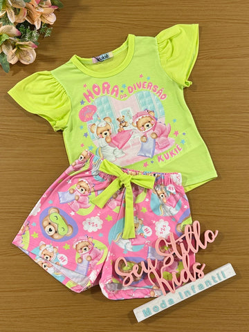Pijama Infantil Kukie Verão Shorts e Blusa Ursinha