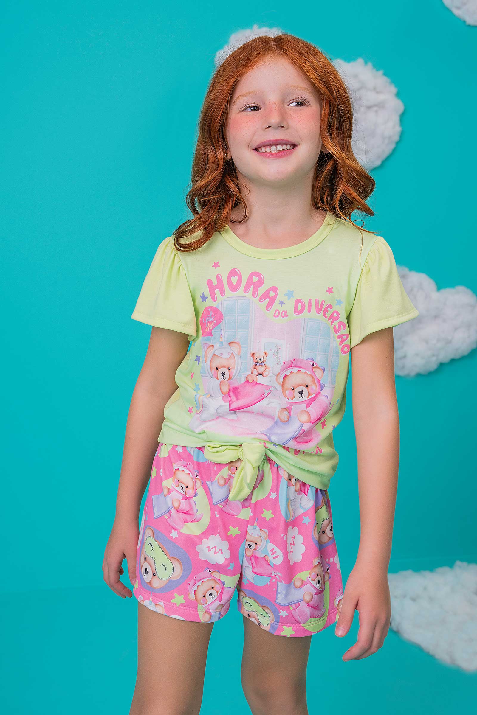 Pijama Infantil Kukie Verão Shorts e Blusa Ursinha