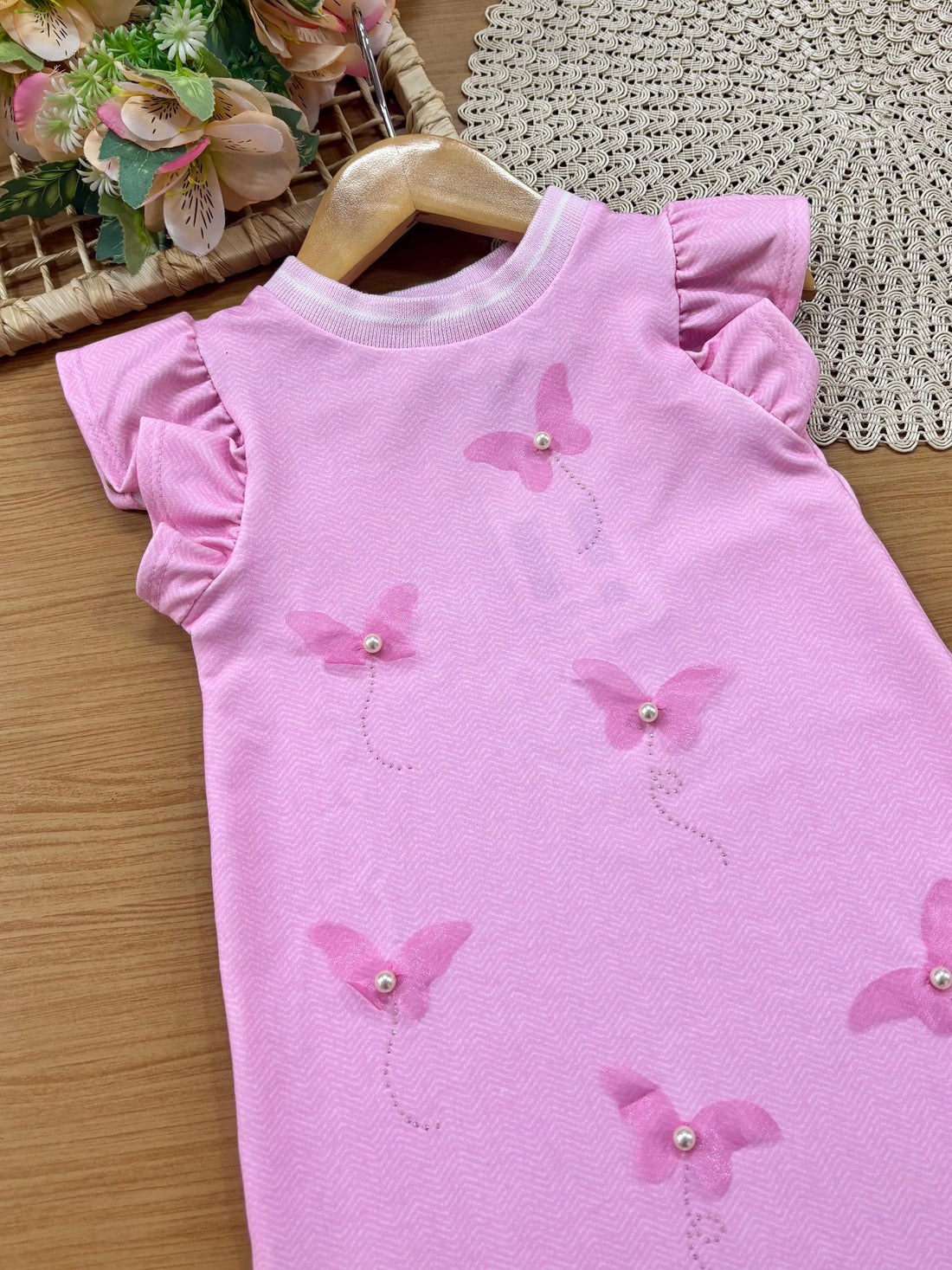 Vestido Infantil Kukiê Rosa Borboletinha Perola