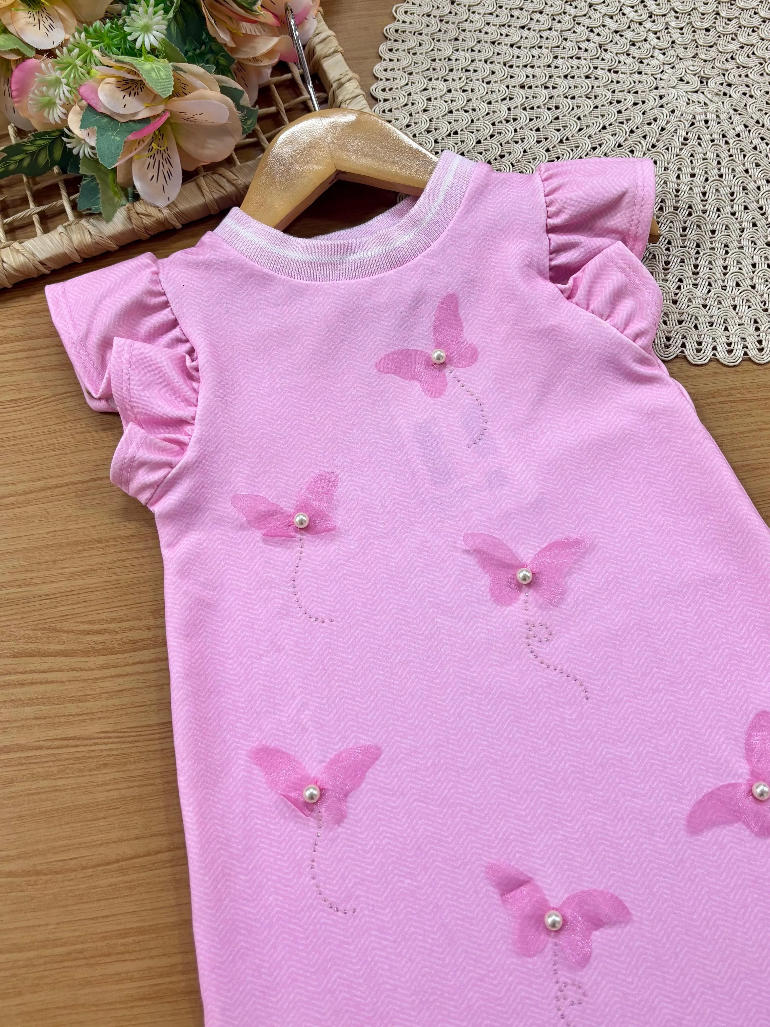 Vestido Infantil Kukiê Rosa Borboletinha Perola