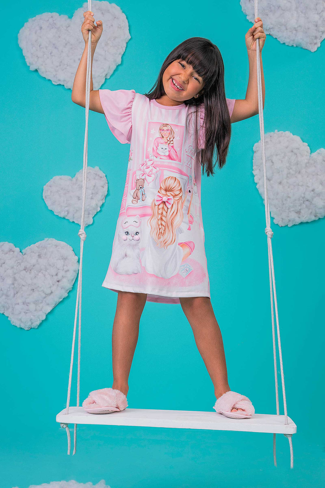 Camisola Infantil Kukie Verão Rosa Gatinha