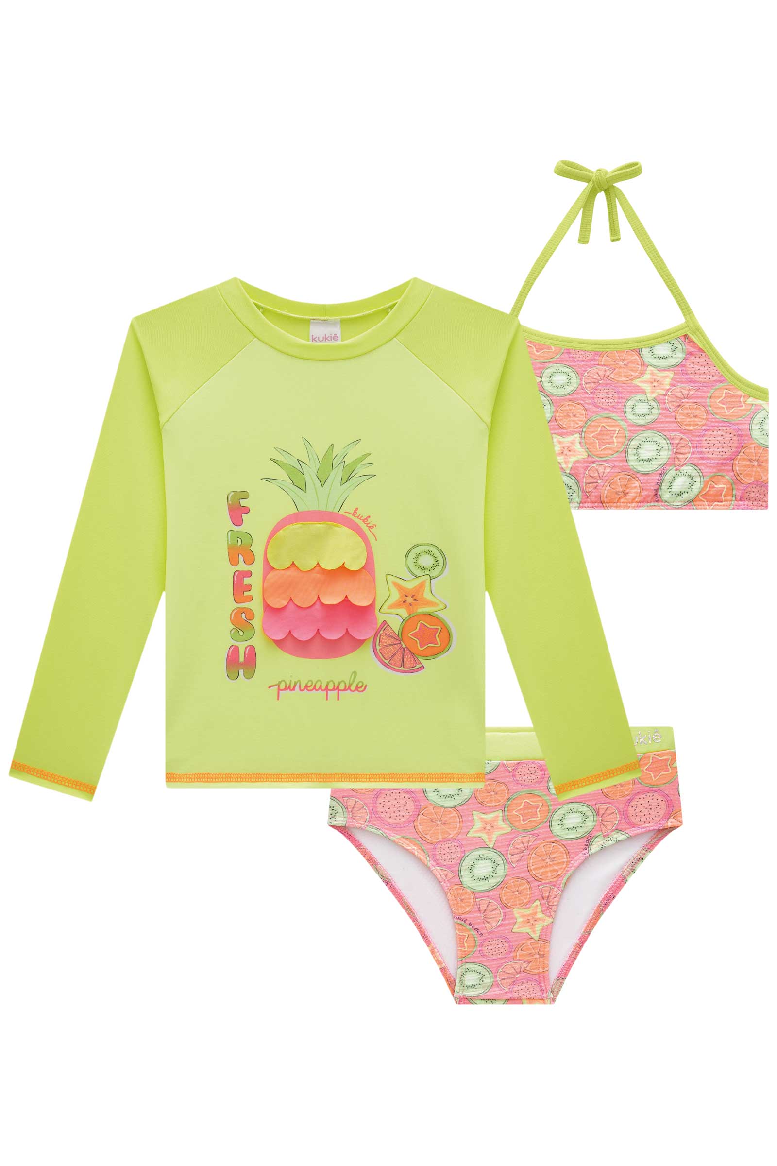 Biquini Infantil Kukie Verão com Blusa Manga Longa Abacaxi