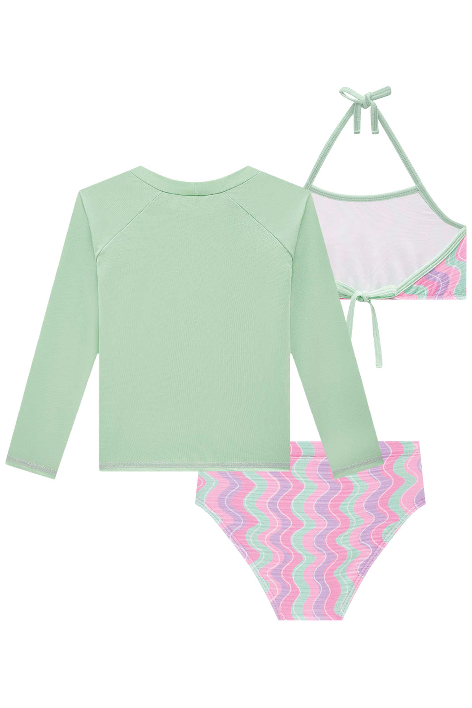 Biquini Infantil Kukie Verão com Blusa Manga Longa Sereia