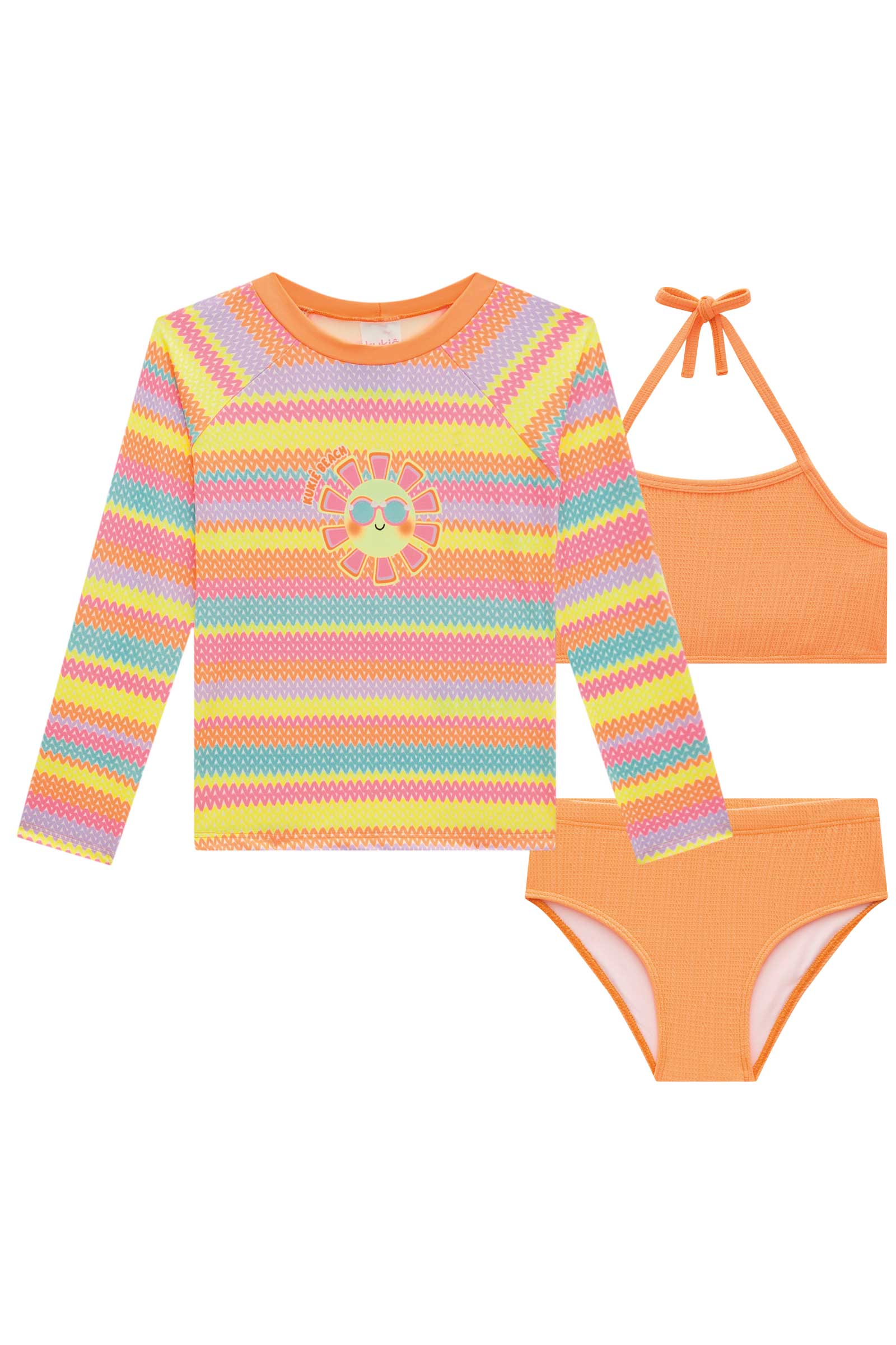 Biquini Infantil Kukie Verão com Blusa Manga Longa Sol