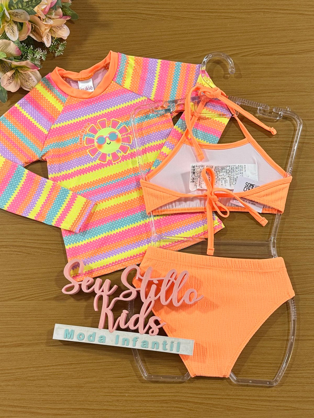 Biquini Infantil Kukie Verão com Blusa Manga Longa Sol