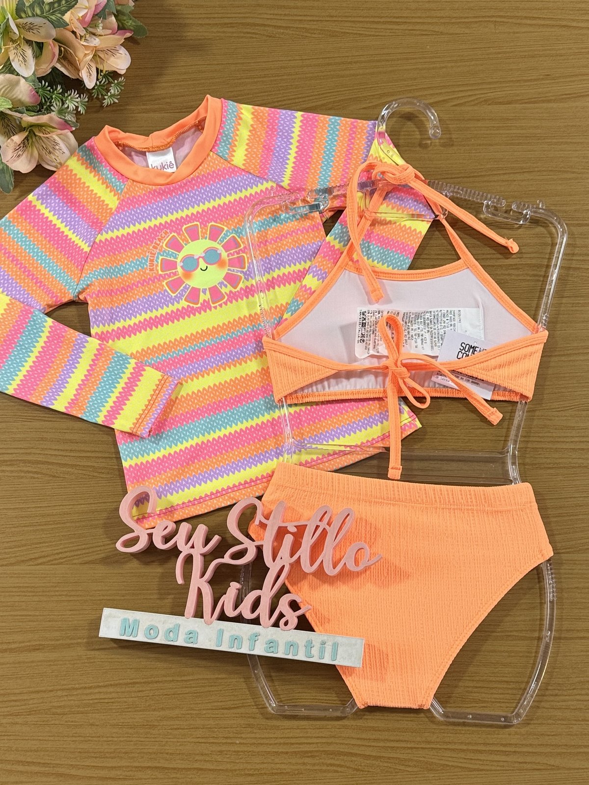 Biquini Infantil Kukie Verão com Blusa Manga Longa Sol