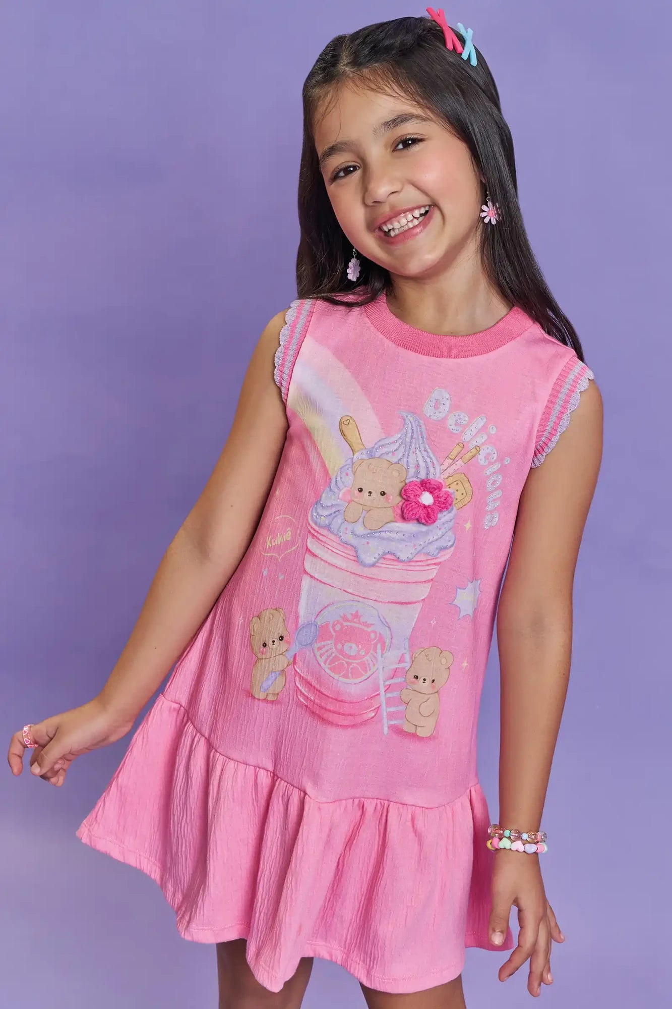 Vestido Infantil Kukiê Inverno Rosa Sorvetinho