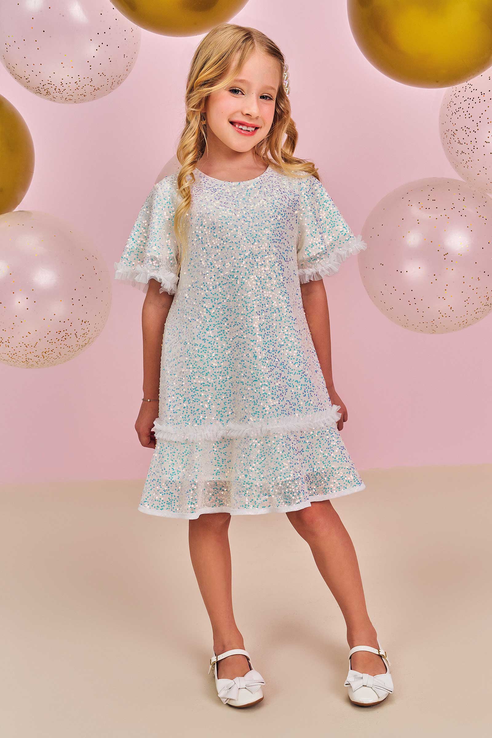 Vestido Infantil Kukie Paetê Furta Cor