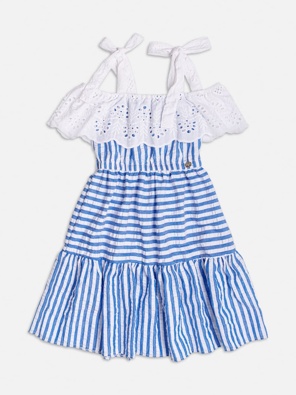 Vestido Infantil Momi Verão Azul Listrado com Babado Laise