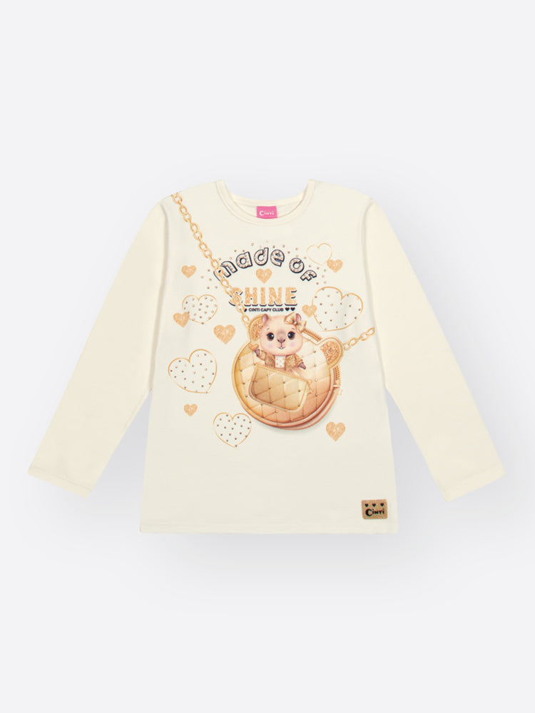 Conjunto Infantil Cinti Inverno com Calça Legging Holografica e Blusa Manga Longa Capivara Fashion