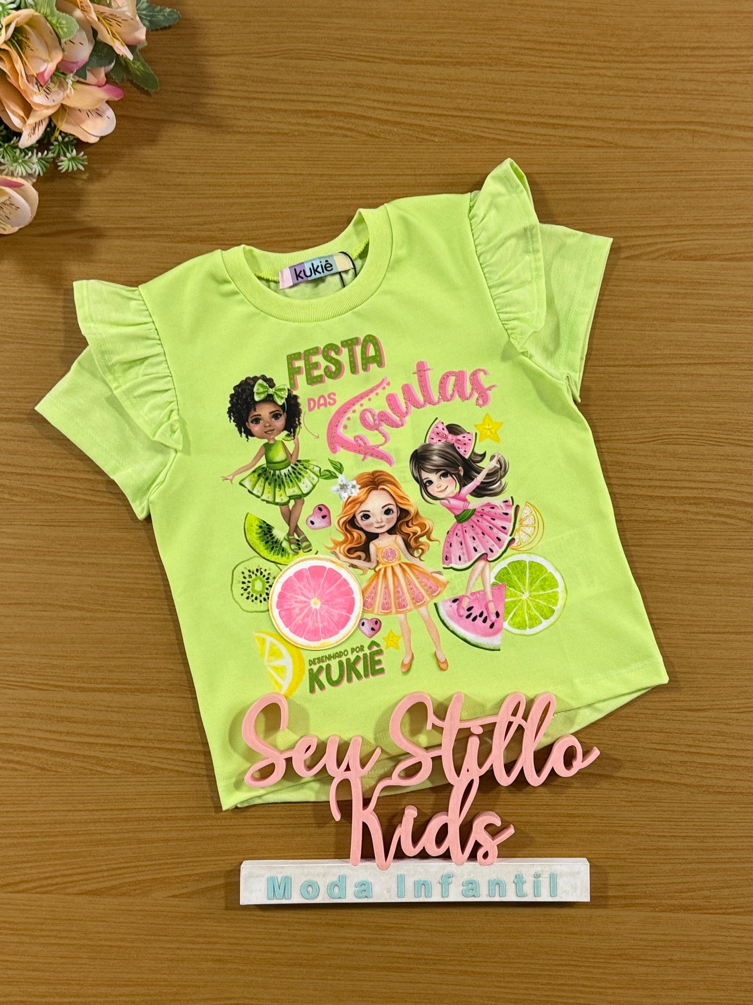 Blusa Infantil Kukie Verão Verde Festa das Frutas