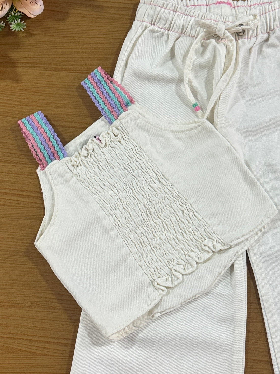 Conjunto Infantil Kukie Verão Calça e Cropped Off White Borboleta