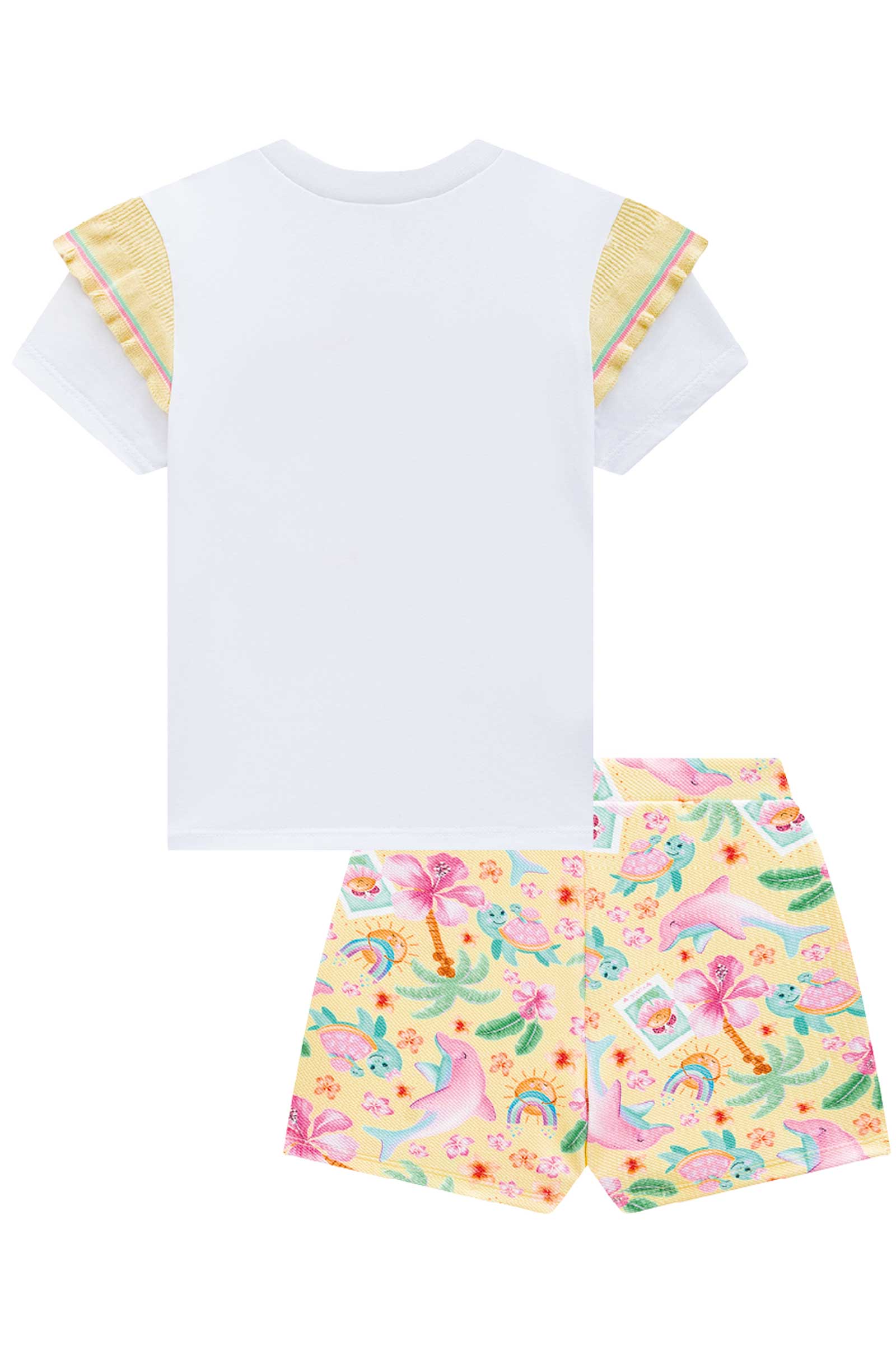 Conjunto Infantil Kukie Verão Shorts Saia Amarelo e Blusa Sunshine