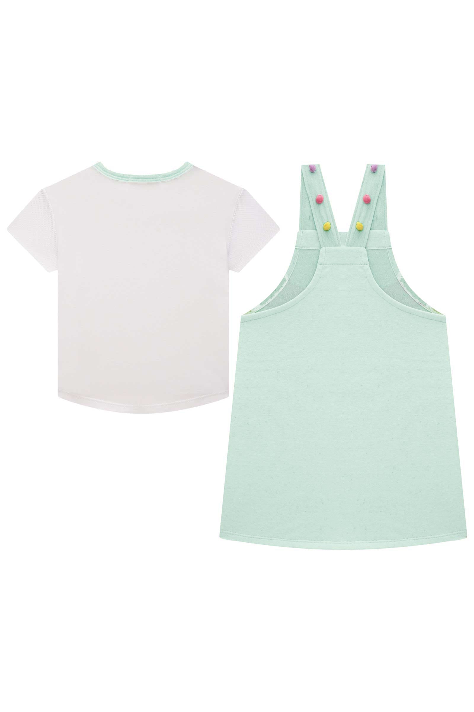 Salopete Infantil Kukie Verão Verde Arco Íris com Blusa