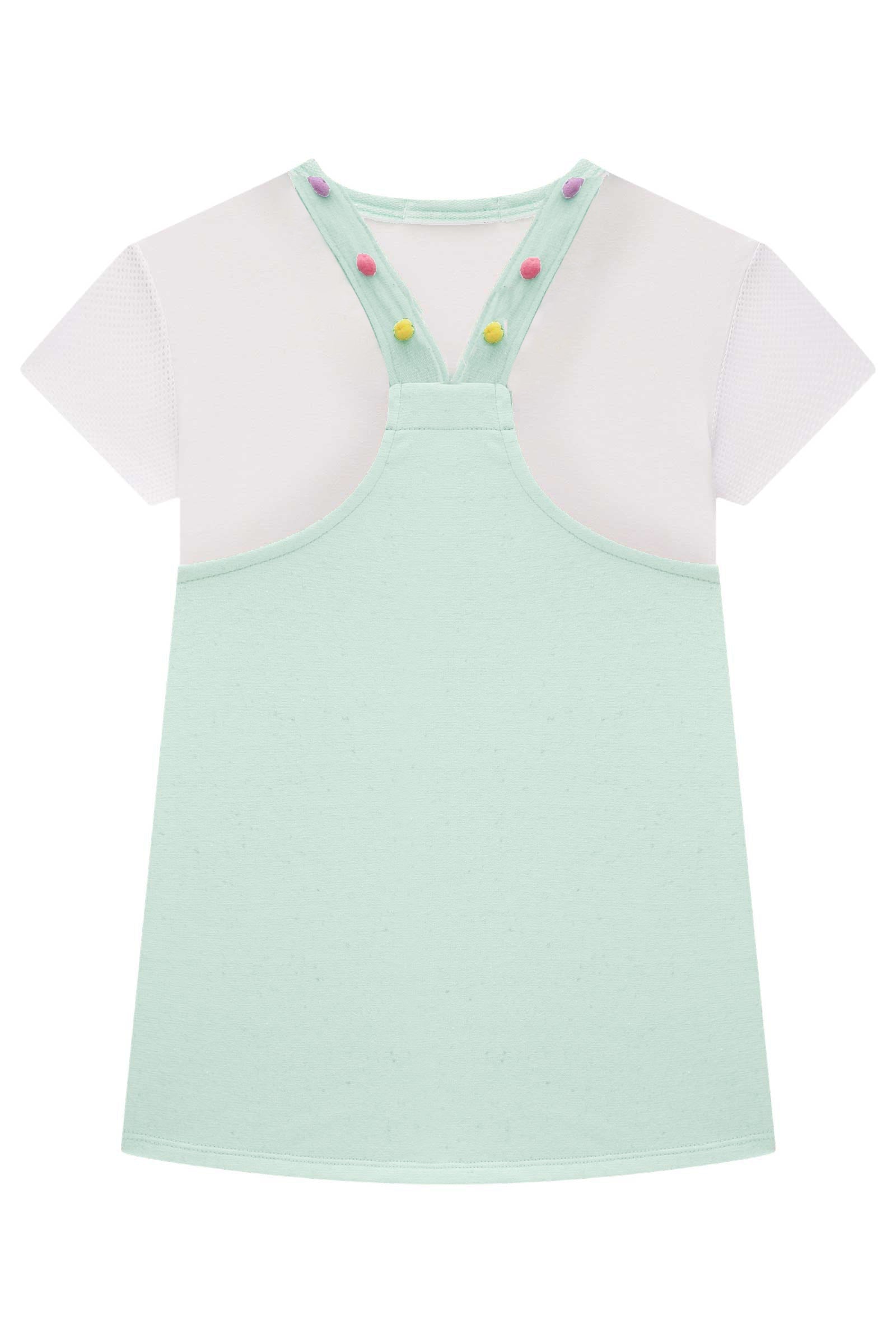 Salopete Infantil Kukie Verão Verde Arco Íris com Blusa