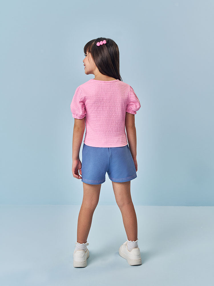 Shorts Infantil Cinti Verão Azul Corações Rosa