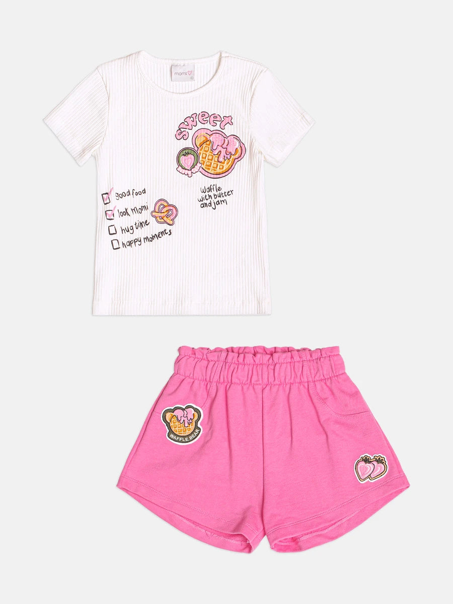 Conjunto Infantil Momi Inverno Shorts Rosa e Blusa Manga Curta Sweet