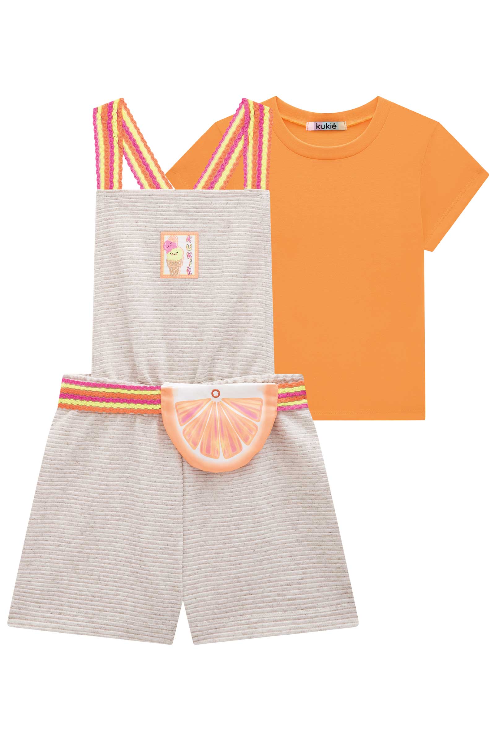 Jardineira Infantil Kukie Verão Laranja com Blusa
