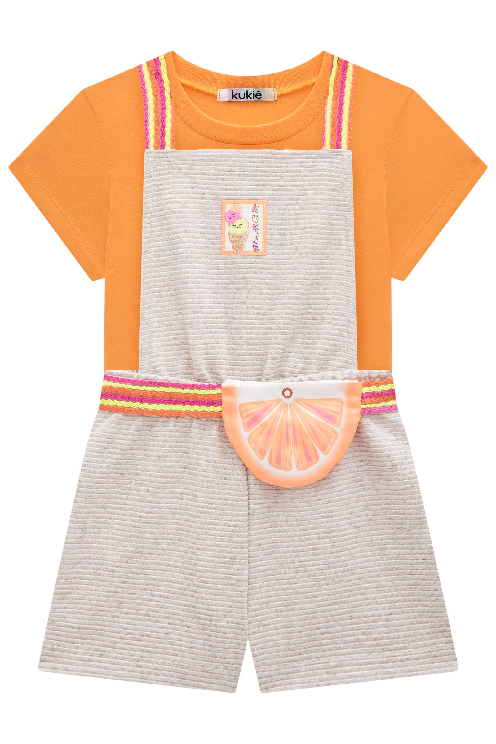 Jardineira Infantil Kukie Verão Laranja com Blusa