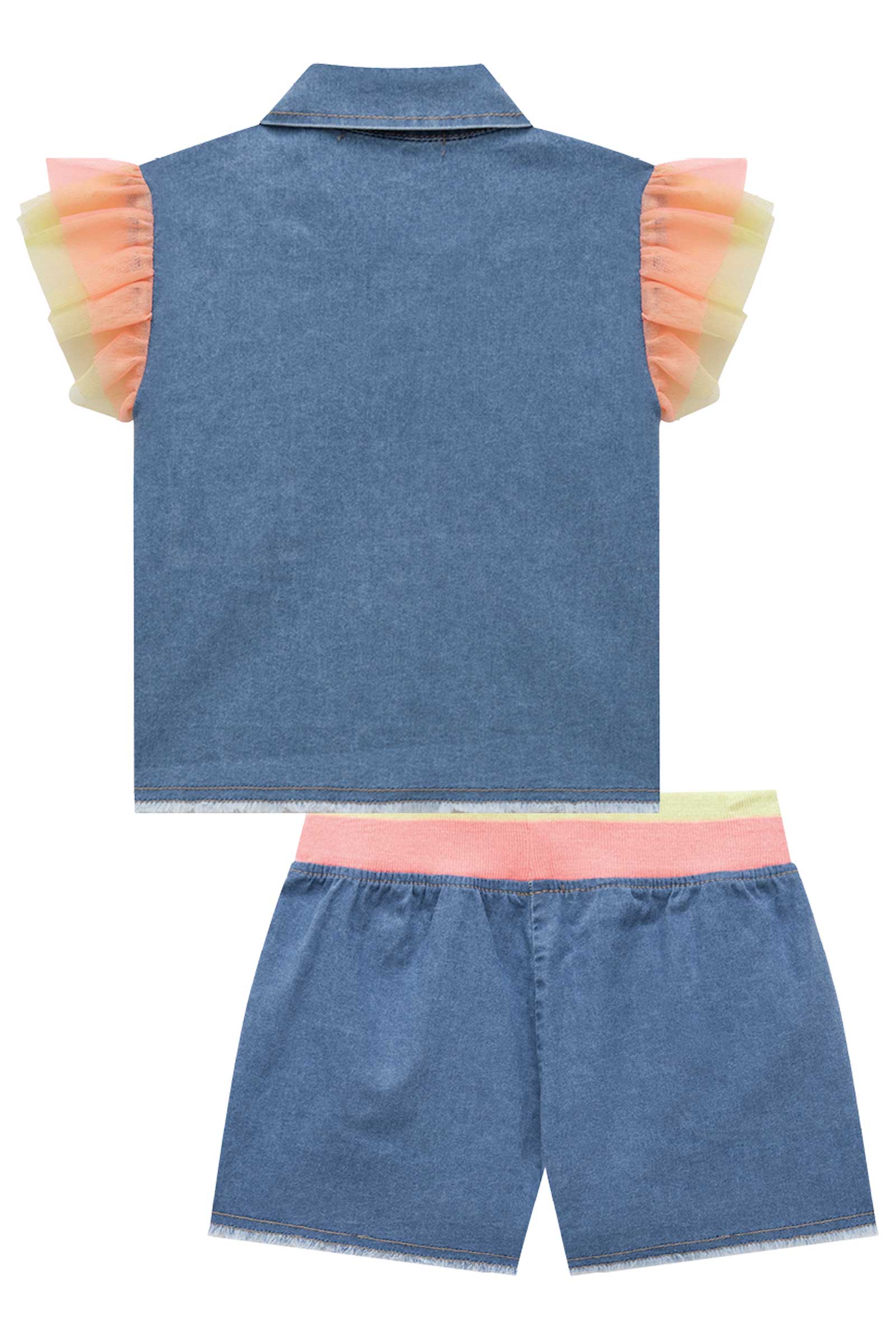 Conjunto Infantil Kukie Verão Shorts e Camisa Boxy Jeans