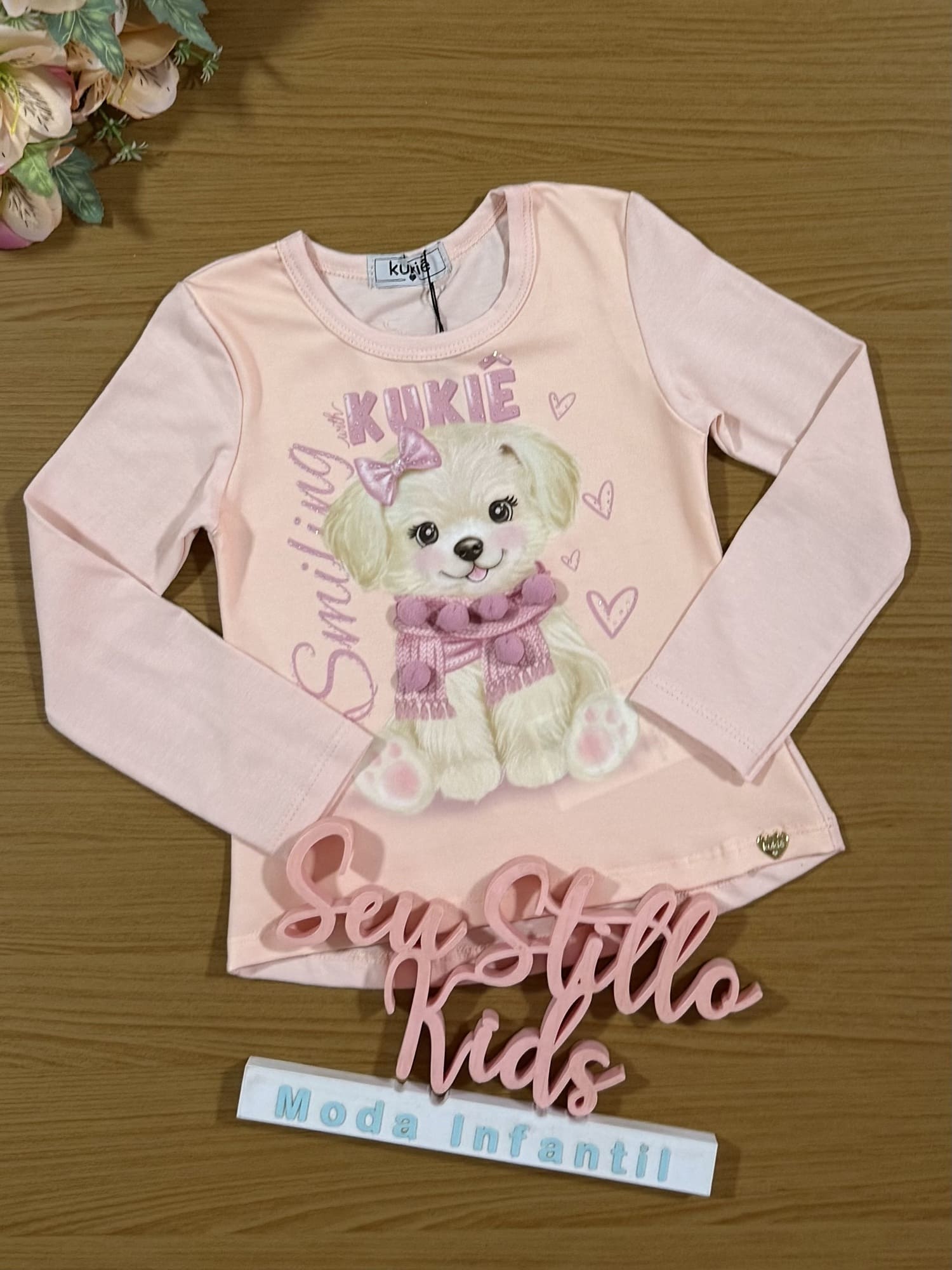 Blusa Infantil Kukiê Inverno Rosa Cachorrinha com Strass