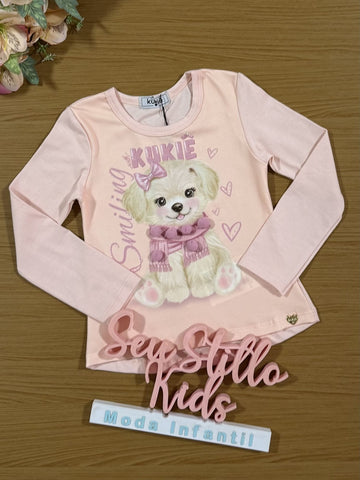 Blusa Infantil Kukiê Inverno Rosa Cachorrinha com Strass