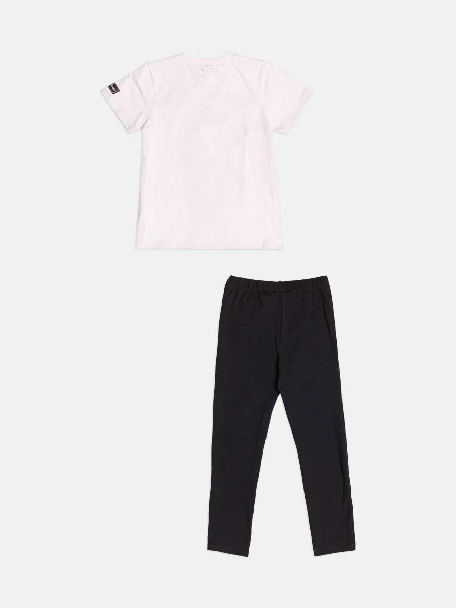 Conjunto Infantil Bimbi Inverno com Calça Preta e Blusa Manga Curta Branca Bela