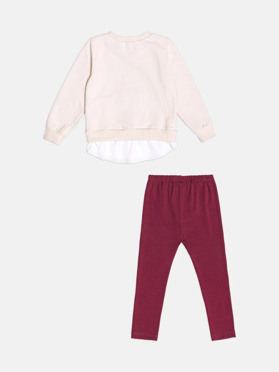 Conjunto Infantil Momi Inverno com Calça Legging Vinho e Moletom sem Flanela Bear Team