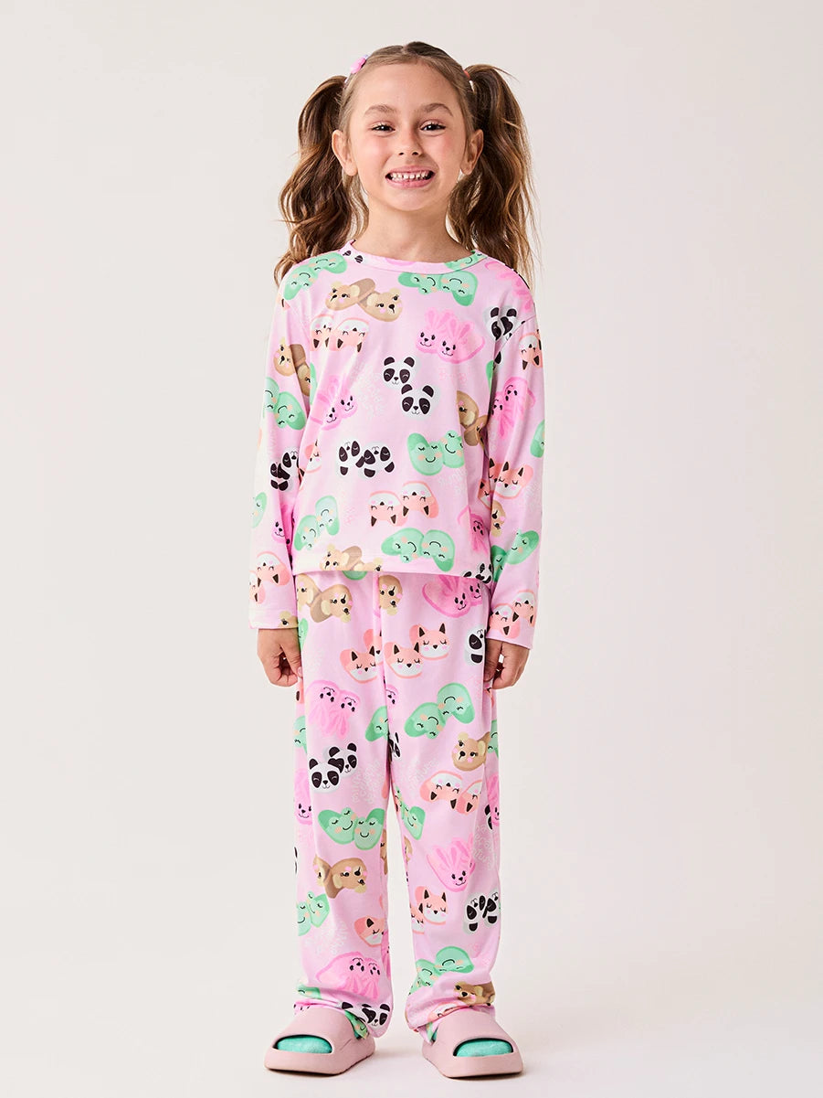 Pijama Infantil Bimbi Inverno com Calça e Blusa Manga Longa Rosa Pantufas