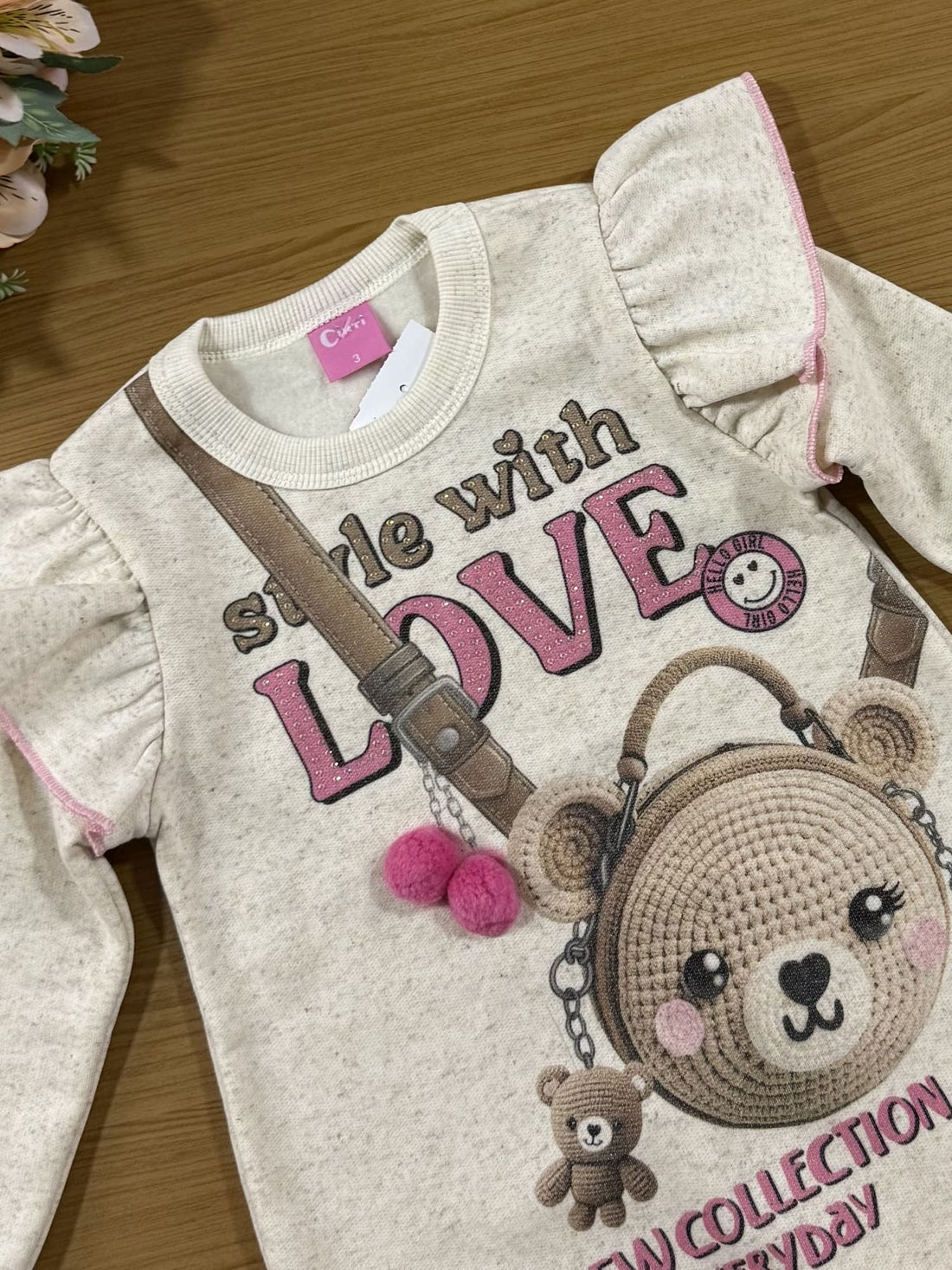 Vestido Infantil Cinti Inverno Off White Ursinho Love