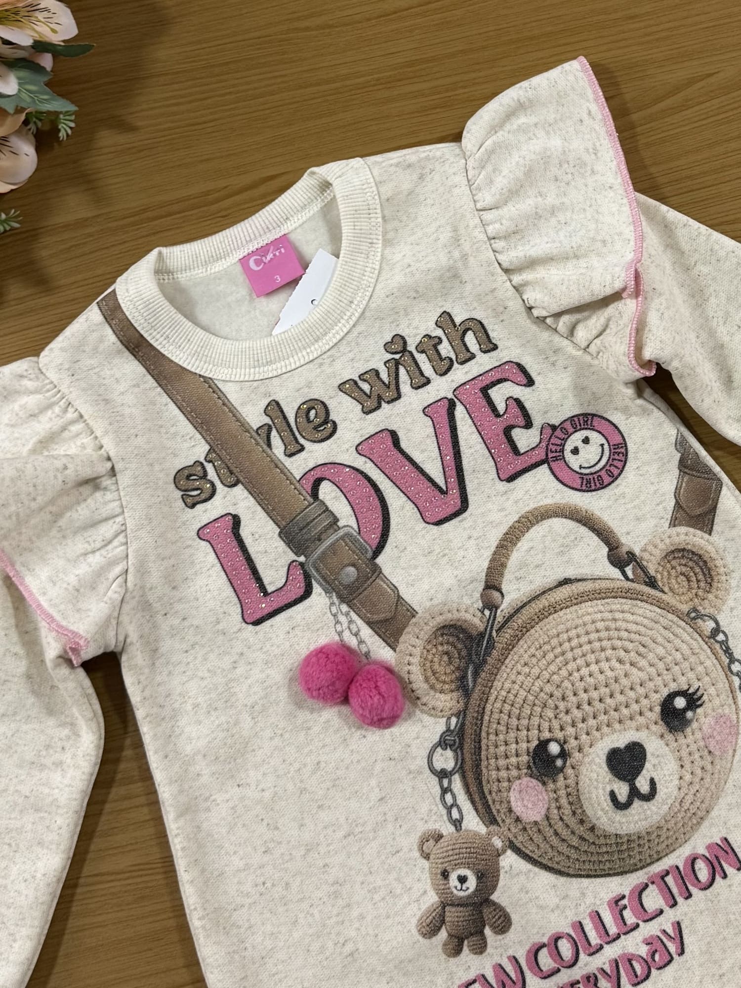 Vestido Infantil Cinti Inverno Off White Ursinho Love