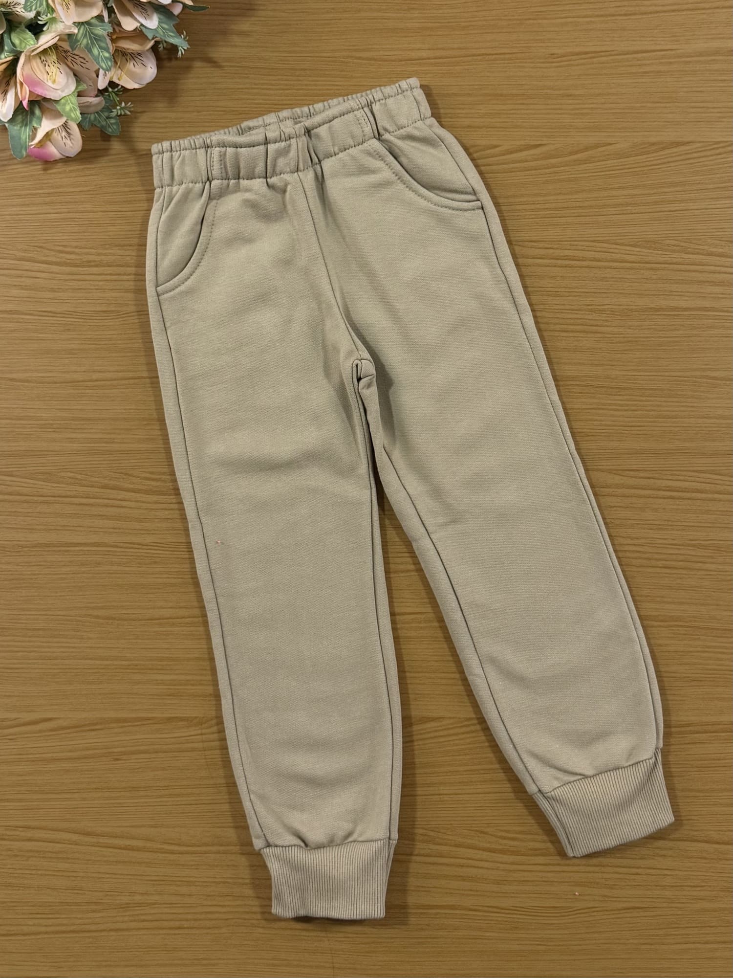 Conjunto Infantil Cinti Inverno Calça e Moletom Flanelado Bege Ursinho Coração