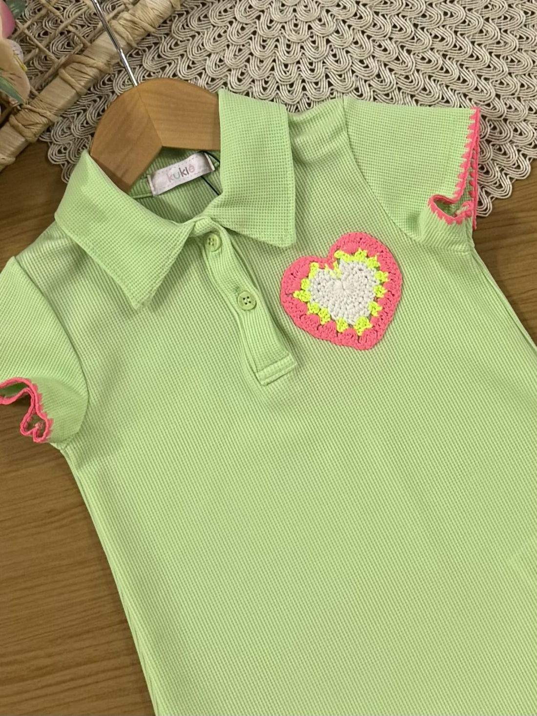 Vestido Infantil Kukiê Verão Verde Coração Tricô