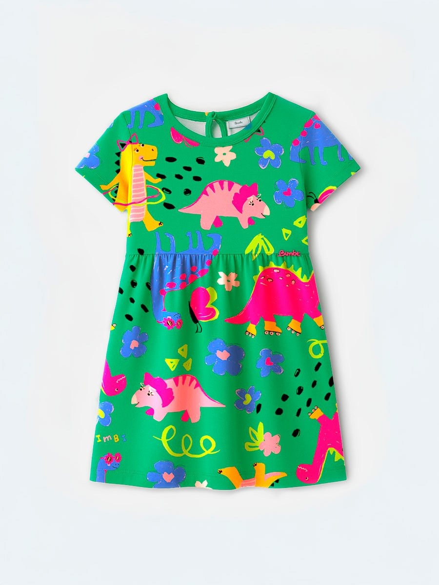 Vestido Infantil Bimbi Verão Verde Dinossauros