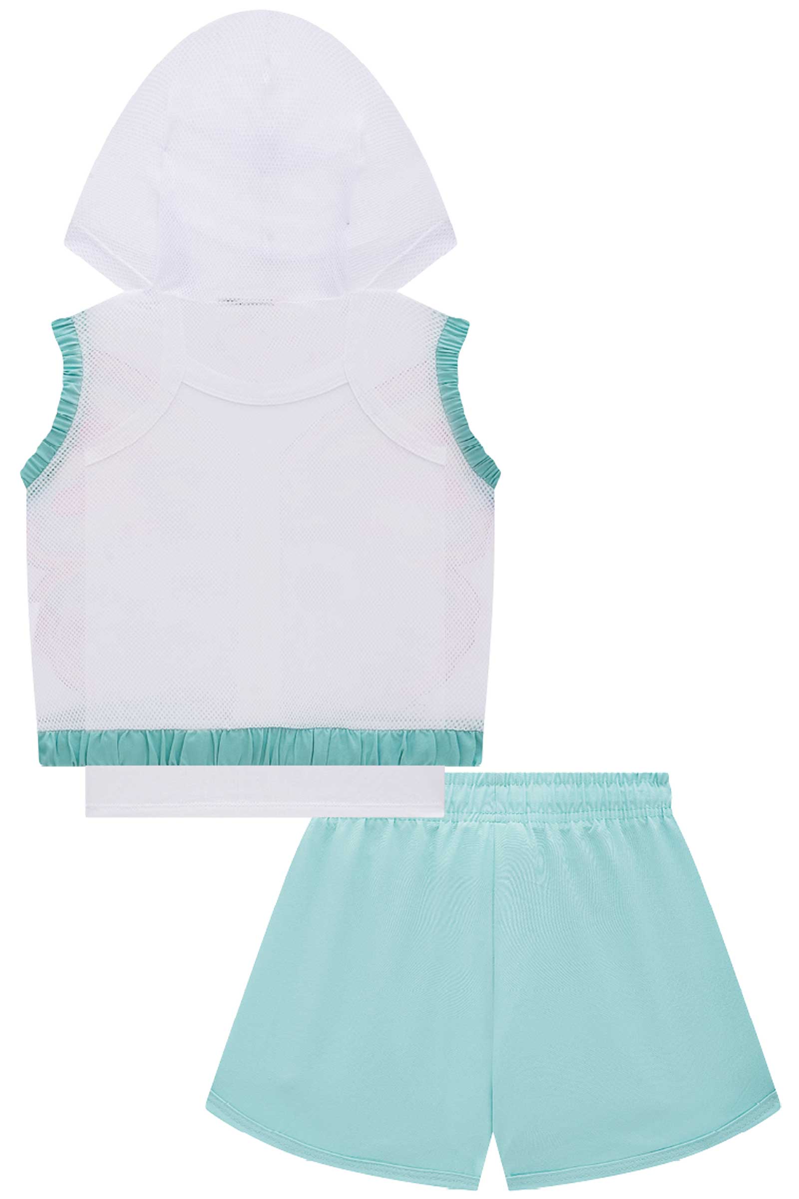 Conjunto Infantil Kukie Verão Shorts Verde, Top e Colete Borboleta